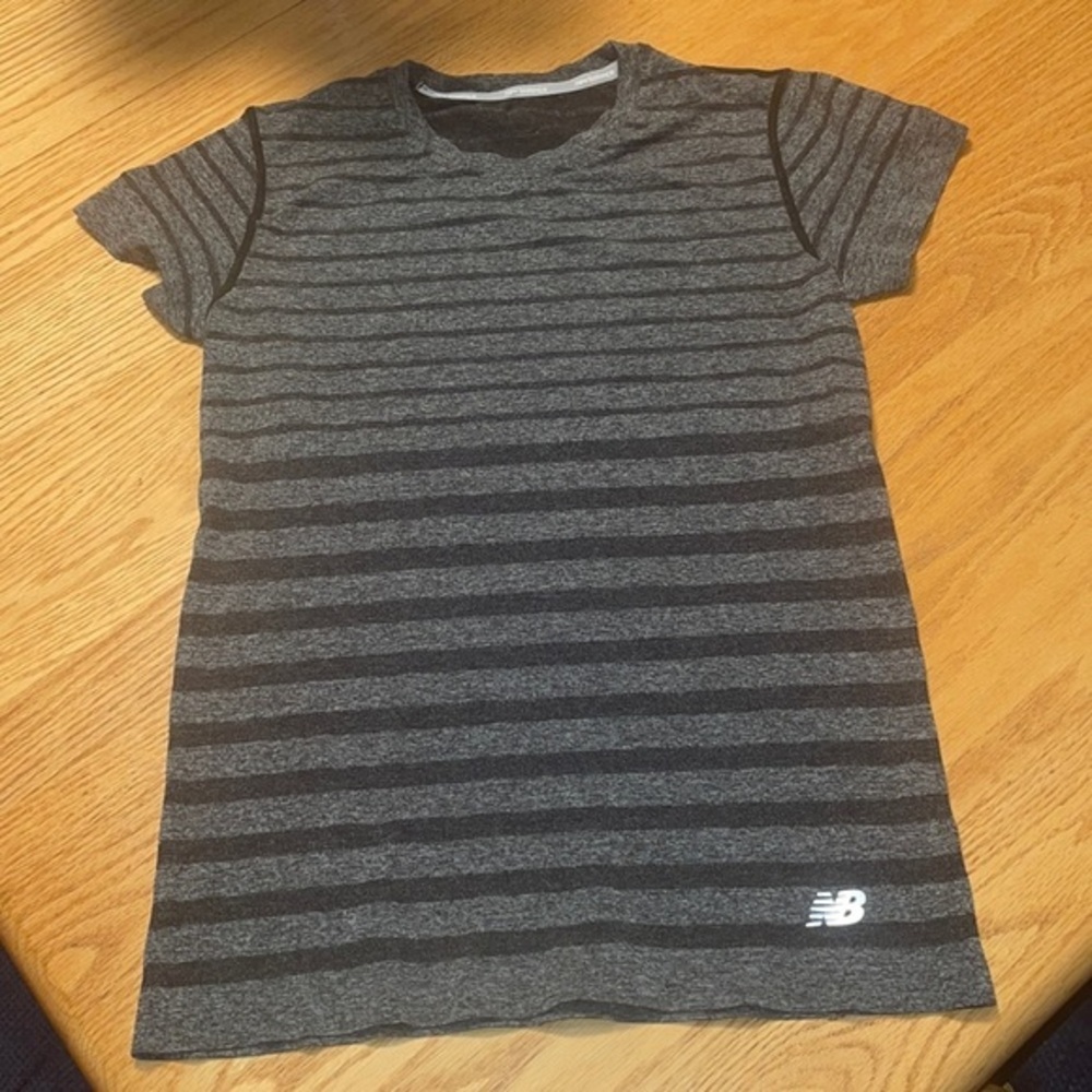 Like New - New Balance grey and dark grey striped shirt.​​​